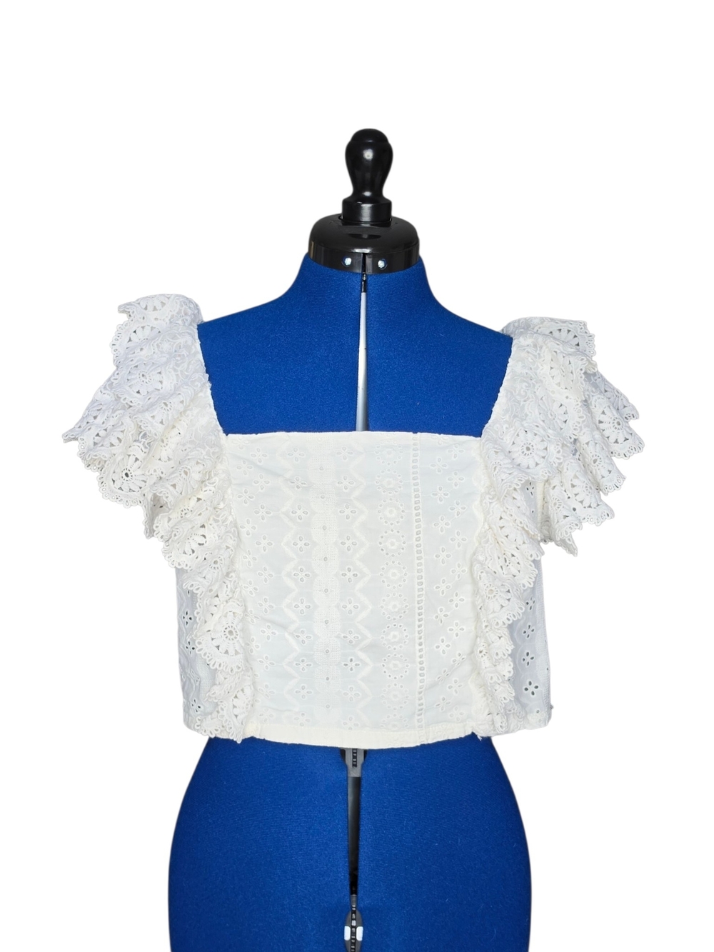Altard State White Eyelet Ruffle Sleeve Crop Top